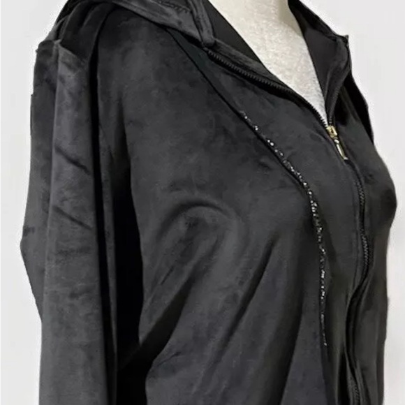 Charter Club Velour Zip-Up Hoodie Black Size M Soft Sift And Beautiful - Picture 4 of 8